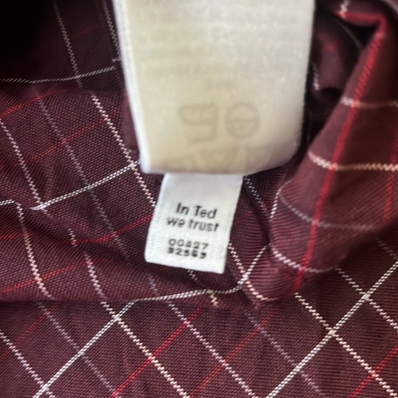 Ted Baker Button Down Shirt Elbows Patch Burgundy Plaid - Picture 10 of 13
